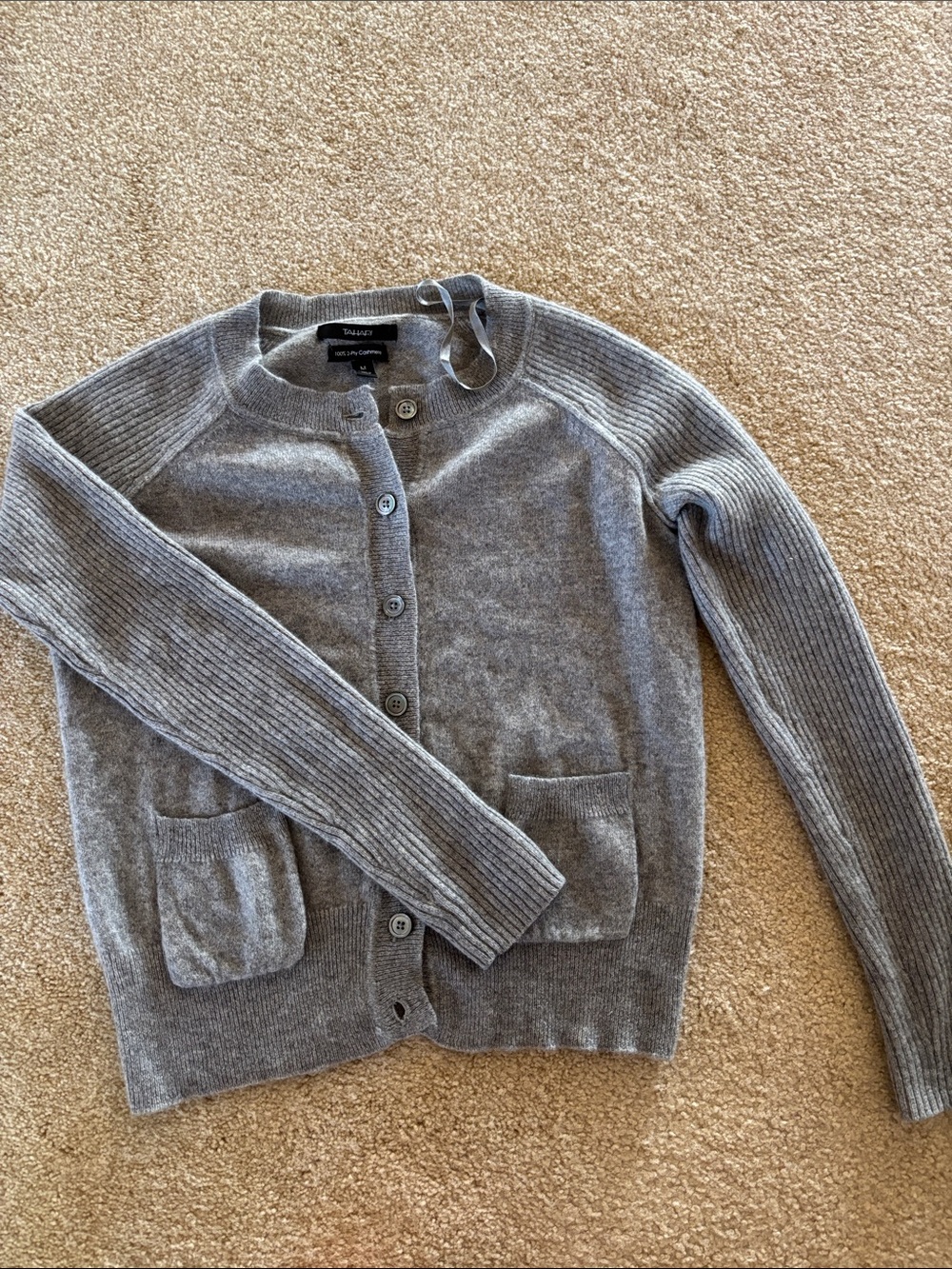 Tahari Gray Button-Up Crewneck Cardigan